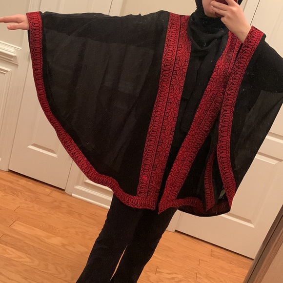 Arab Traditional Red Tatreez (Embroidery) Cape Jacket - Picture 8 of 17